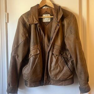 Vintage brown leather bomber jacket